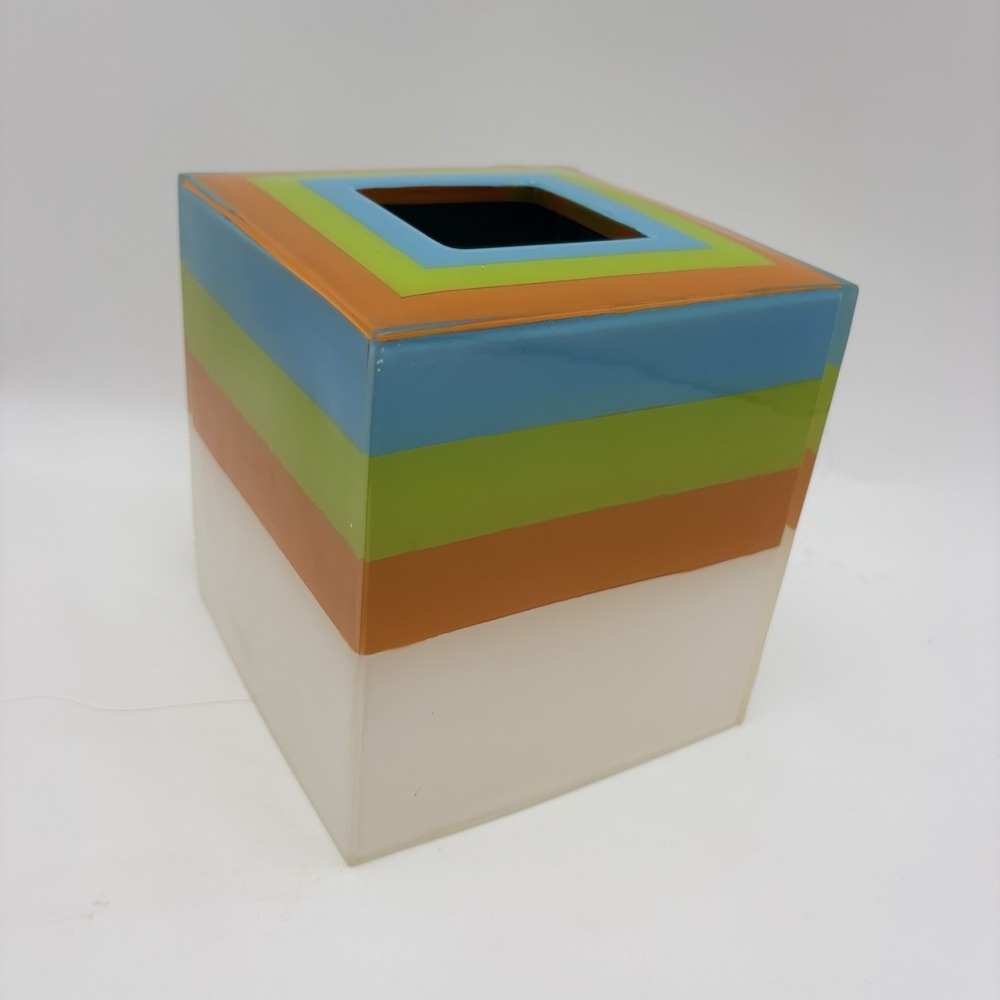 Retro Acrylic Tissue Box Cover Orange Green Blue Geometric Mod Bathroom Decor